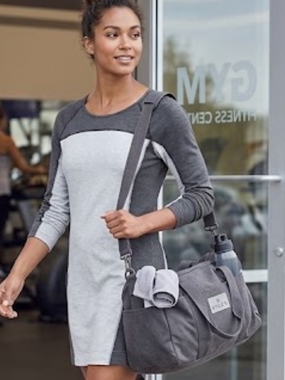 Athleta Gray and Charcoal Colorblock Tunic Dress ptp 20 with stretch